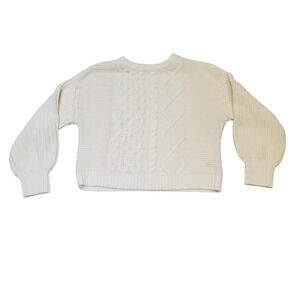 Free People Women's S Dream Cable Knit Sweater‎ Cream balloon Sleeve Pullover